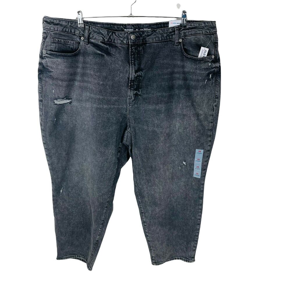 Old‎ Navy Womans 28 PLUS OG Straight High Rise Jeans Charcoal Gray Button Fly